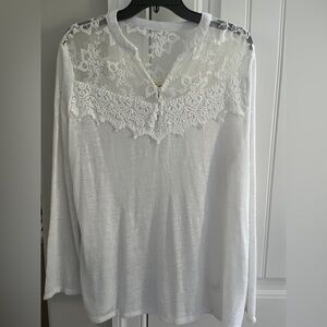 🌼🌼🌼Faded Glory White Lace Mandarin Collar Blouse